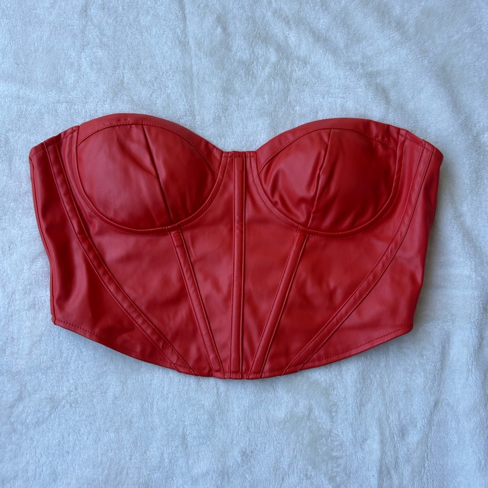 Women’s Red/orange  leather corset top